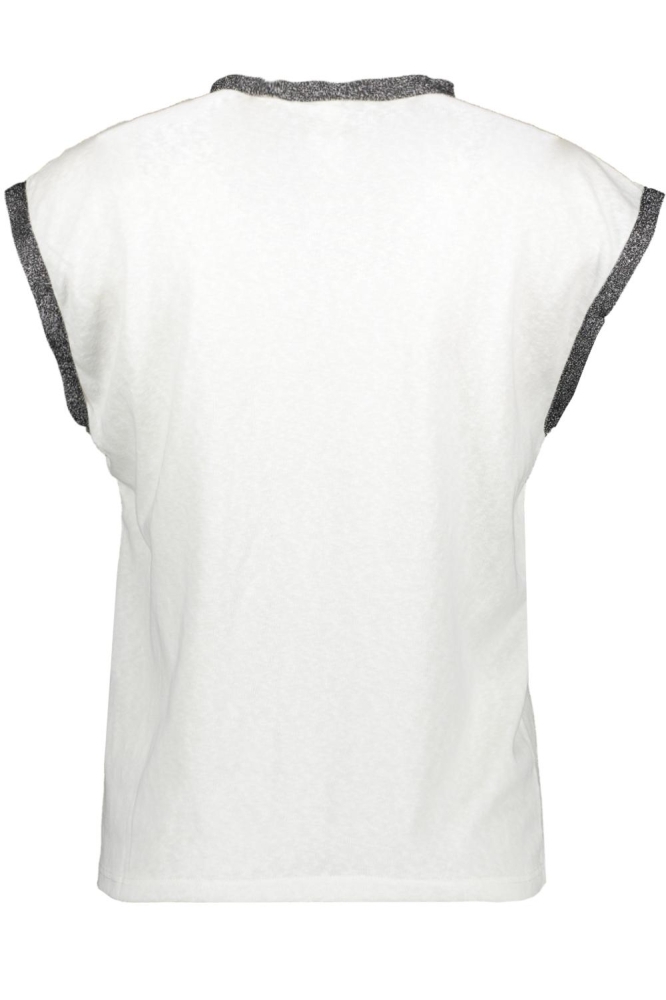 VMBALDORA S/L V-NECK TOP JRS BTQ 10325291 SNOW WHITE/BLACK